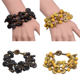 Maxbell Coconut Shell Beaded Multi-layer Bangle Braided Woven Strap Bracelet  Yellow