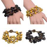 Maxbell Coconut Shell Beaded Multi-layer Bangle Braided Woven Strap Bracelet  Yellow