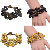 Maxbell Coconut Shell Beaded Multi-layer Bangle Braided Woven Strap Bracelet  Yellow