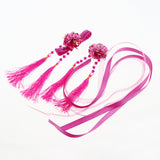 Maxbell 1 Set Ancient Chinese Hair Clip Tassel Ribbon Flower Drop Earring Rose Red