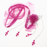 Maxbell 1 Set Ancient Chinese Hair Clip Tassel Ribbon Flower Drop Earring Rose Red