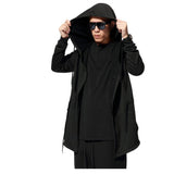 Maxbell Men Casual Cardigan Hooded Long Cloak Cape Coat Open Front Jacket M Black