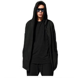 Maxbell Men Casual Cardigan Hooded Long Cloak Cape Coat Open Front Jacket M Black