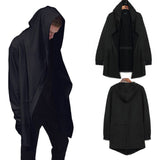 Maxbell Men Casual Cardigan Hooded Long Cloak Cape Coat Open Front Jacket M Black