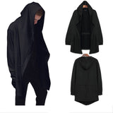 Maxbell Men Casual Cardigan Hooded Long Cloak Cape Coat Open Front Jacket M Black