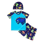 Maxbell Boys Kids Swimwear Rash Guard Swimming Costume with Cap Dinosaur Blue 3XL