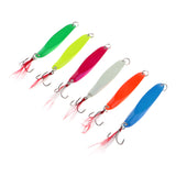 Maxbell 6Pcs Metal Spoons Fishing Lures with Treble Hook Artificial Feathers 7g