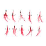 Maxbell 10pcs Stainless Steel Sharp Fishing Treble Hooks with Feather 08