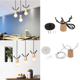 Maxbell Nordic Style Living Room Wooden Antlers Modeling Lamp Head Chandelier Black