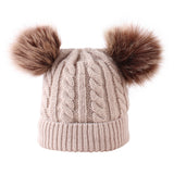 Maxbell Baby Warm Knit Hat Infant Pom Pom Beanie Photography Fur Ski Cap Beige