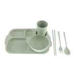 Maxbell Safe Kids Wheat Straw Tableware Set 6pcs  Five Grid Plate Set green