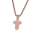 Maxbell 26 Letter T Pendant With Zircon Stone Pendant Hip-hop Accessories Rose Gold