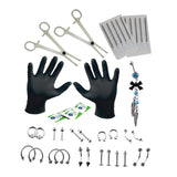 Maxbell 41 Pieces Stainless Steel Body Piercing Kit Needles Jewelry Mix Lot Silver