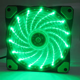 Maxbell 3-4Pin 15 LED Light Neon Quite 120mm PC Computer Case CPU Cooling Fan Green