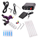 Maxbell Complete Tattoo Kit Rotary Machine Power Supply Foot Pedal Needles EU Purple