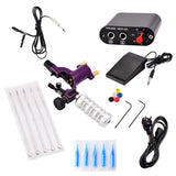 Maxbell Complete Tattoo Kit Rotary Machine Power Supply Foot Pedal Needles EU Purple