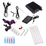 Maxbell Complete Tattoo Kit Rotary Machine Power Supply Foot Pedal Needles EU Purple