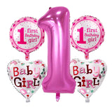 Maxbell 5/set Cute Foil Balloons Baby First 1st Birthday Party Decoration Girl Pink