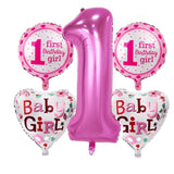 Maxbell 5/set Cute Foil Balloons Baby First 1st Birthday Party Decoration Girl Pink