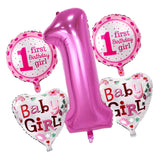 Maxbell 5/set Cute Foil Balloons Baby First 1st Birthday Party Decoration Girl Pink