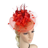 Maxbell Lady Flower Fascinator Hat Hair Band Cocktail Party Headpiece Red