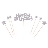 Maxbell 1 Set Foam Happy Birthday Party Star Style Cake Topper Food Picks Silver