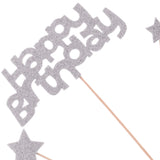 Maxbell 1 Set Foam Happy Birthday Party Star Style Cake Topper Food Picks Silver