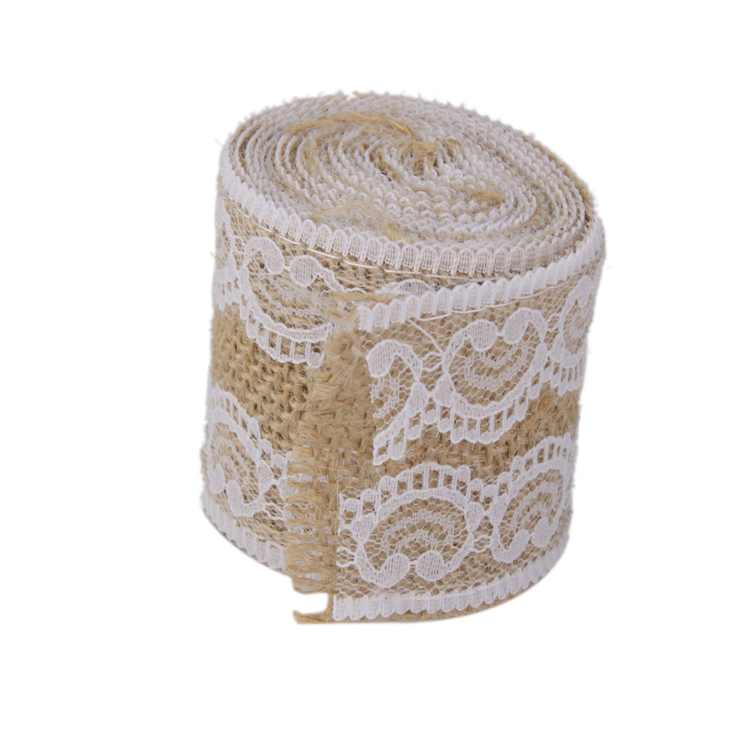 Maxbell 2M Natural Jute Hessian Burlap Lace Ribbon Rustic Wedding Chair Bow Decor