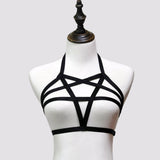 Maxbell Black women Cage bra crop top pentagram harness bra very sexy elastic dress