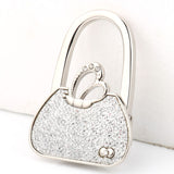 Maxbell Rabbit Ear Foldable Purse Bag Rhinestone Hanger Handbag Hook Holder Silver