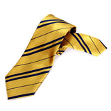 Maxbell Mens Casual Necktie Narrow Skinny Slim Neck Tie - Golden w/ Navy Blue Stripes