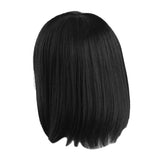 Maxbell Cosplay Party Wigs for Women Short Bobs Partial Bangs Black Straight Real Human Hair with Wig Cap Heat Friendly 12 Inch