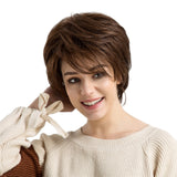 Maxbell Fashion Women Natural Real Human Hair Wig Partial Short Straight Wigs Brown