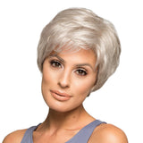 Maxbell Short Human Hair Wig, Fluffy Silver Gray Hairpieces 10 inch, Lady Cosplay Party Heat Resistant