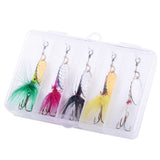 Maxbell 5pcs Spoon Fishing Lure Spinner Baits for Bass and Trout Fishing with Box Green, Pink, Black, Yellow, White