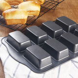 Maxbell Mini Loaf Pan, 8 Cavity Carbon Steel Cake Mold for Bread, Loaf, Muffin, Brownie, Cornbread, Cheesecake, Pudding, Kitchen Bakeware