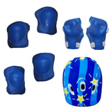 Maxbell Set of 7 Pcs Kids Adult Roller Skating Helmet Knee Wrist Guard Elbow Pad Blue