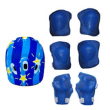 Maxbell Set of 7 Pcs Kids Adult Roller Skating Helmet Knee Wrist Guard Elbow Pad Blue