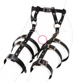 Maxbell Sexy Women's Black Punk Studded Leather Harness Garter Belt Waist Leg Cincher 6 Rings