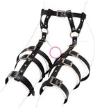 Maxbell Sexy Women's Black Punk Studded Leather Harness Garter Belt Waist Leg Cincher 6 Rings