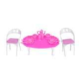 Maxbell Plastic Miniature Table Tableware Chair Play Set for  Dolls House Dining Rooms Decoration Accessories