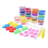 Maxbell DIY Slime Kit, 24 Colors Crystal Clay Mud Magic Transparent Clay Toys Stress Relief Toy Sludge Toys with 2Pcs Straw; 3 Clay Tools; 10Pcs Play Cups; 9Pcs Fruits Moulds; 8Pcs Animal Moulds