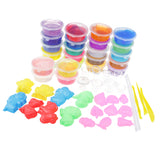 Maxbell DIY Slime Kit, 24 Colors Crystal Clay Mud Magic Transparent Clay Toys Stress Relief Toy Sludge Toys with 2Pcs Straw; 3 Clay Tools; 10Pcs Play Cups; 9Pcs Fruits Moulds; 8Pcs Animal Moulds