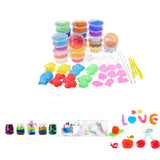 Maxbell DIY Slime Kit, 24 Colors Crystal Clay Mud Magic Transparent Clay Toys Stress Relief Toy Sludge Toys with 2Pcs Straw; 3 Clay Tools; 10Pcs Play Cups; 9Pcs Fruits Moulds; 8Pcs Animal Moulds