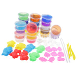 Maxbell DIY Slime Kit, 24 Colors Crystal Clay Mud Magic Transparent Clay Toys Stress Relief Toy Sludge Toys with 2Pcs Straw; 3 Clay Tools; 10Pcs Play Cups; 9Pcs Fruits Moulds; 8Pcs Animal Moulds