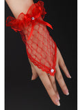 Maxbell Women's Fingerless Hollow Out Short Wedding Evening Party Gloves Red