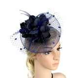 Maxbell Women Girls Artificial Feather Flower Charms Fascinator Hat Hair Band Cocktail Wedding Party Headpiece Hair Decor Accessory Navy Blue