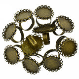 Maxbell Pack of 10 Adjustable Brass Blank 3D Oval Flower Ring Base Findings for 18 x25mm Cabochon