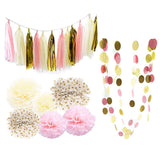 Maxbell Set of 20pcs Mixed Tissue Paper Flowers Balls Tassels Paper Garland Party Decora Gold Pink Beige