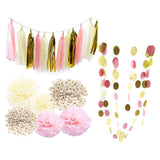 Maxbell Set of 20pcs Mixed Tissue Paper Flowers Balls Tassels Paper Garland Party Decora Gold Pink Beige